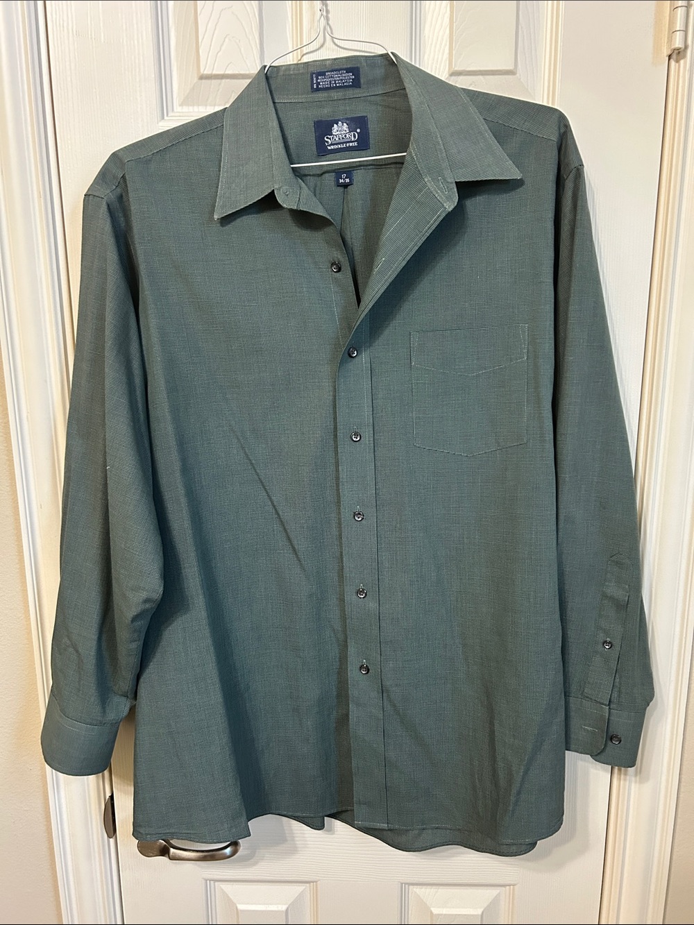 Men’s Stafford Olive Green Long-Sleeve Button Shirt 71 34/35